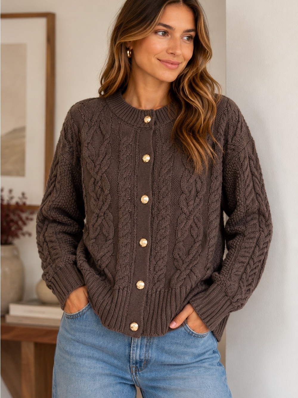 Chocolate Brown Cable Knit Cardigan 🤎 NWT